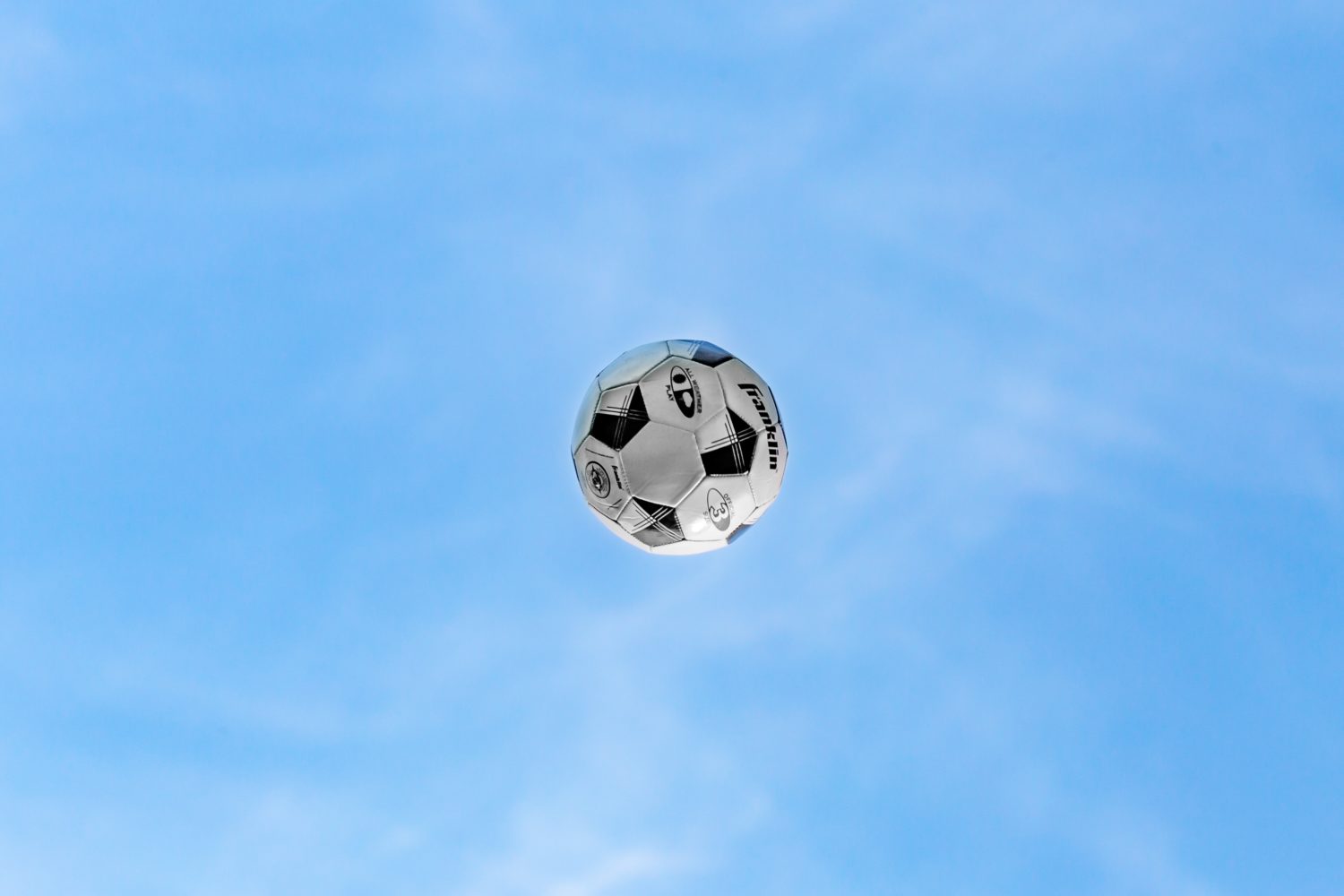 A soccer ball in the air.